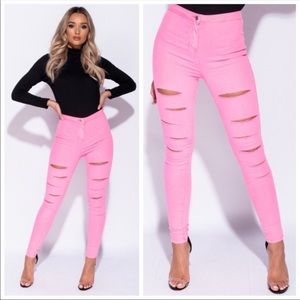 Neon Pink Mulit-Slash Highwaist Skinny Jeans 💗💗